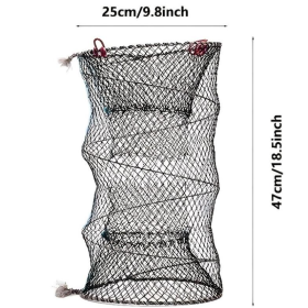1pc Collapsible Fishing Net; Portable Folding Trap Cage For Minnow Fish Shrimp Crab Lobster; Fishing Accessories - Black