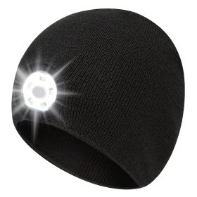 Light Knitted Hat With 5 LED Strong Lights; Lighting Warning Lights; Suitable For Outdoor Night Running And Fishing - Black - One-size