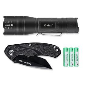 5.3oz Small & Extremely Zoomable LED Tactical Handheld Flashlight with Knife - New