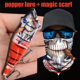 1pc Popper Lure Skull Fishing Lure Artificial Bait + 1pc Mask Magic Scarf Headband Balaclavas - (208-2+MS-059)