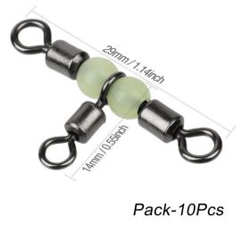 10/20/30/40pcs Cross Line Rolling Swivel With Pearl Luminous Beads; 3 Way Rigs Fishing Tackle Connector For Drifting Trolling - 10pcs