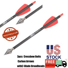7.5" inch R9 Crossbow Bolts Carbon Arrows 2" Red Vanes with 100grain Broadhead - New