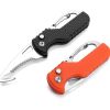 Multitool Keychain Knife; Small Pocket Box/Strap Cutter; Razor Sharp Serrated Blade And Paratrooper Hook; EDC Folding Knives - Orange+Black