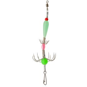 Double Row Cuttlefish Soft Hook; Carbon Steel Spineless Umbrella Squid Hook; Fishing Tackle For Freshwater Saltwater - Green