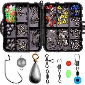165pcs/lot Fishing Accessories Kit Including Crank Hook Snaps Rolling Swivel Fishing Connector Etc With Fishing Tackle Box - Black
