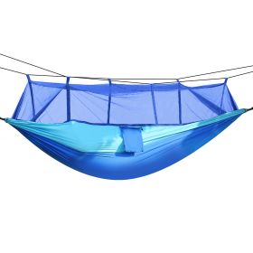 600lbs Load 2 Persons Hammock with Mosquito Net Outdoor Hiking Camping Hommock Portable Nylon Swing Hanging Bed - Blue
