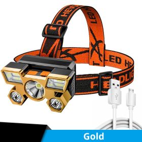 5 LED USB Rechargeable Headlamp; Portable Built-in 18650 Battery Head Flash Light; Waterproof For Expedition Outdoor Camping Fishing - Golden