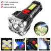 5 LED Flashlight; USB Rechargeable Strong Light With COB Side Searchlight For Outdoor Travel Emergency - Silvery