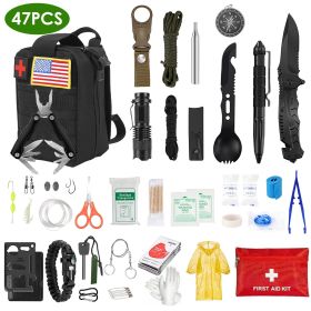 47Pcs Emergency Survival Kit Survival EDC Gear Equipment Tool  - Black