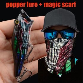 1pc Popper Lure Skull Fishing Lure Artificial Bait + 1pc Mask Magic Scarf Headband Balaclavas - (208-1+MS027)