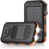 10000mAh Portable Fast Charging Power Bank 2USB Solar Charging with Flashlight For iPhone Xiaomi Android - Black