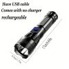 USB Chargeable Strong Light Handheld Flashlight; Plastic Material; Suitable For Camping Backpacking Hiking - Black