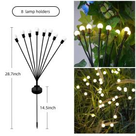2pcs 8 LED Solar Powered Firefly Lights; Waterproof Warm Yellow Lights For Christmas Party Outdoor Garden Yard Pathway Decoration (28.7 * 14.5 Inch)