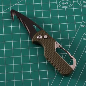 Multitool Keychain Knife; Small Pocket Box/Strap Cutter; Razor Sharp Serrated Blade And Paratrooper Hook; EDC Folding Knives - Army Green+black