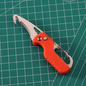 Multitool Keychain Knife; Small Pocket Box/Strap Cutter; Razor Sharp Serrated Blade And Paratrooper Hook; EDC Folding Knives - Orange+White