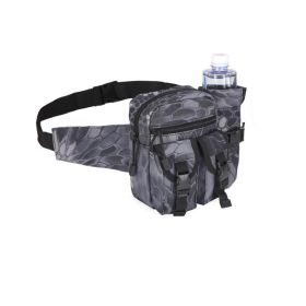 Tactical Waist Bag Denim Waistbag With Water Bottle Holder For Outdoor Traveling Camping Hunting Cycling - Black Python Pattern