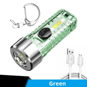 1pc Mini Portable LED Flashlight With Keychain; USB Charging Warning Light For Outdoor Camping Emergency - Green