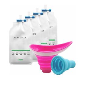 4pcs Portable Pee Bags Emergency Urine Bags Mini Toilet & 1pcs Male Urinal Device & 1pcs Female Urinal Device - White