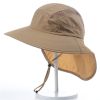 Wide Brim Sun Screen Hat With Neck Flap; Adjustable Waterproof Quick-drying Outdoor Hiking Fishing Cap For Men Women - Army Green
