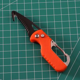 Multitool Keychain Knife; Small Pocket Box/Strap Cutter; Razor Sharp Serrated Blade And Paratrooper Hook; EDC Folding Knives - Orange+Black