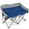 Folding Camping Chair with Bags and Padded Backrest - Blue