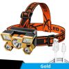 5 LED USB Rechargeable Headlamp; Portable Built-in 18650 Battery Head Flash Light; Waterproof For Expedition Outdoor Camping Fishing - Silvery