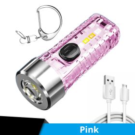 1pc Mini Portable LED Flashlight With Keychain; USB Charging Warning Light For Outdoor Camping Emergency - Pink